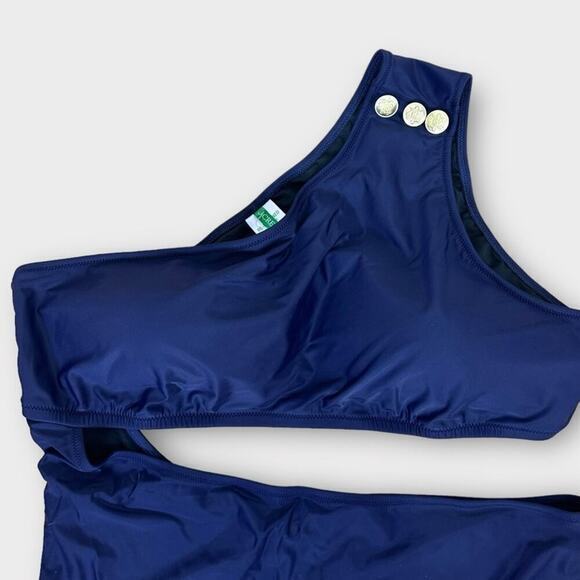 J. Crew One Piece Swimsuit Size 24 Navy Cut Out Full Coverage Buttons New - Picture 5 of 10